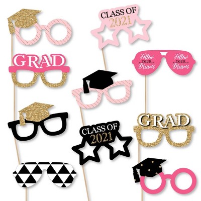 Big Dot of Happiness Dream Big Glasses - 2021 Paper Card Stock Graduation Party Photo Booth Props Kit - 10 Count