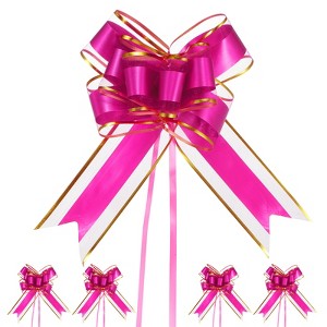 Unique Bargains Plastic Gold Edge Satin Decorations Gift Wrap Bows Pull Bows 10 Pcs - 1 of 4