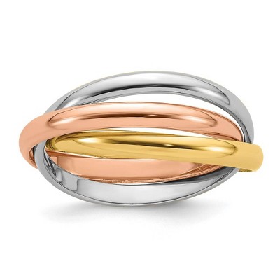Black Bow Jewelry 6mm 14K Yellow, White or Tri-Color Gold Three Band Rolling Ring