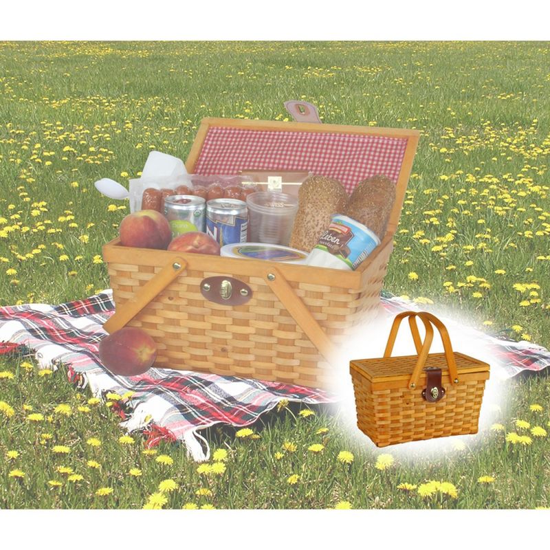 Vintiquewise Picnic Basket Gingham Lined with Folding Handles, 5 of 10