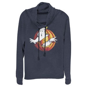Juniors Womens Ghostbusters Halloween Pumpkin Logo Cowl Neck Sweatshirt - 1 of 4