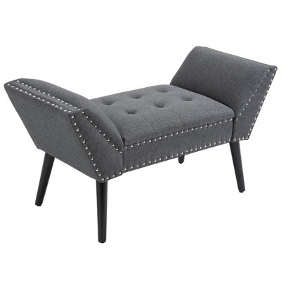 HOMCOM Modern Button Tufted Sitting Bench, Accent Fabric Upholstered Ottoman for Bedroom or Living Room