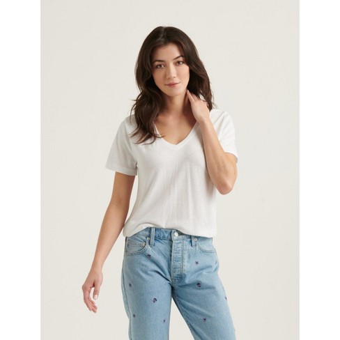 Lucky Brand Women's Short Sleeve Shirts - White - Rinse Medium : Target