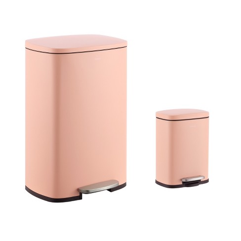 Happimess Connor Rectangular 13 gallon Trash Can With Soft close Lid And Free Mini Trash Can Flamingo Pink Target