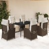 vidaXL 5 Piece Patio Dining Set with Cushions Brown Poly Rattan - 63" Table Length Sharp Leg 6 Items - 2 of 4