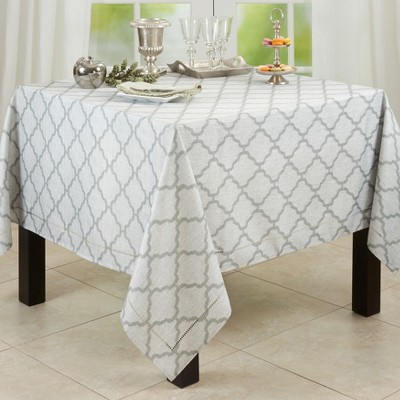 Gray Moroccan Laser-Cut Hemstitch Rectangular Tablecloth