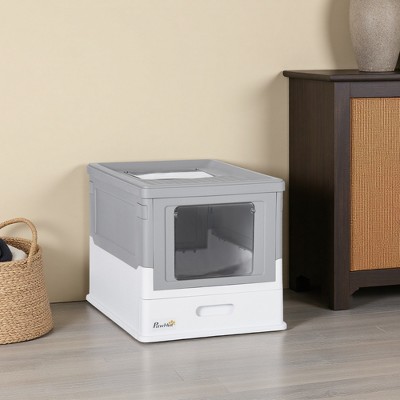 FURNIinspire Pet Training Pads And Potties Enclosed Cat Litter Box With Lid, Scoop, Drawer Type Tray, Portable Pet Toilet, Gray, 18.75"*14"*14.5"