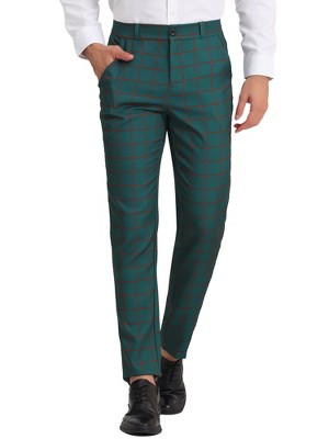 Lars Amadeus Men's Flat Front Unique Plaid Printed Business