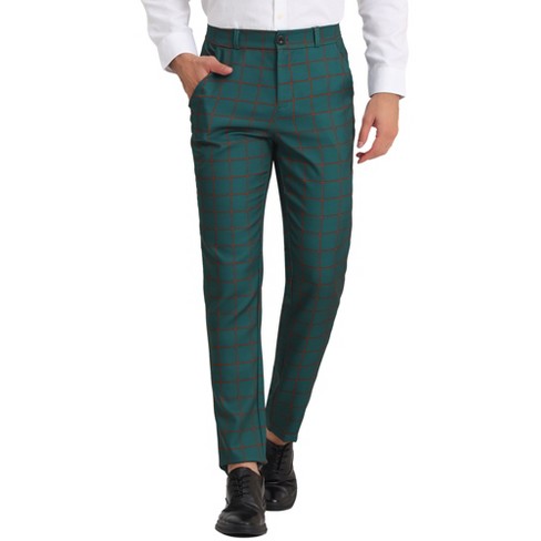 Lars Amadeus Men's Flat Front Unique Plaid Printed Business Dress Pants  Dark Green 32 : Target