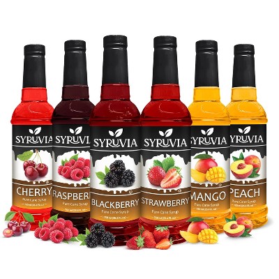 Syruvia Coffee Flavors Variety Pack: Strawberry, Blackberry, Raspberry, Cherry, Mango & Peach 25.4 fl oz Syrup
