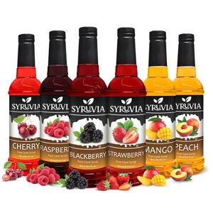 Syruvia Coffee Flavors Variety Pack: Strawberry, Blackberry, Raspberry, Cherry, Mango & Peach 25.4 fl oz Syrup - 1 of 4