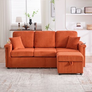 NicBex Modern Corduroy Sectional Sofa Futon Couch with Storage Ottoman,Comfortable 3-Seat Sofa Couch for Living Room,Apartment - 1 of 4