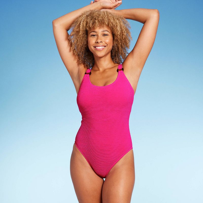 Women&#39;s Square Neck Pucker Textured High Leg One Piece Swimsuit - Shade &#38; Shore&#8482;, 4 of 10