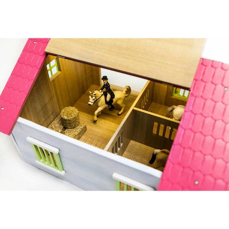 Kids Globe 1/24 Pink, White & Green Wooden Horse Stable w/ 2 Box Stalls & Workshop 61068, 3 of 6