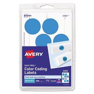 Avery Printable Self-Adhesive Removable Color-Coding Labels, 1.25" dia, Light Blue, 8/Sheet, 50 Sheets/Pack, (5496) - 1 of 4