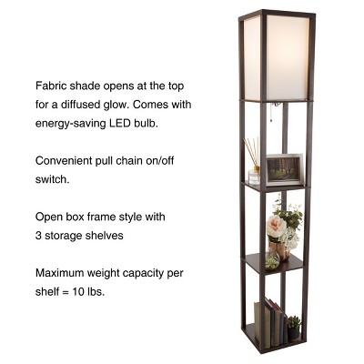 Brown 3-Tier Etagere Shelf Floor Lamp with White Shade