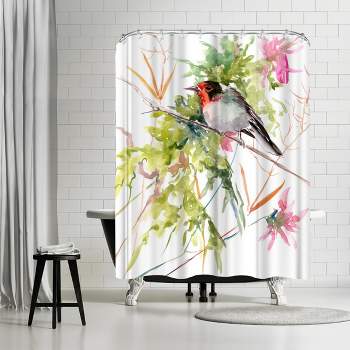 Americanflat 71" x 74" Shower Curtain, Bird And Flowers by Suren Nersisyan