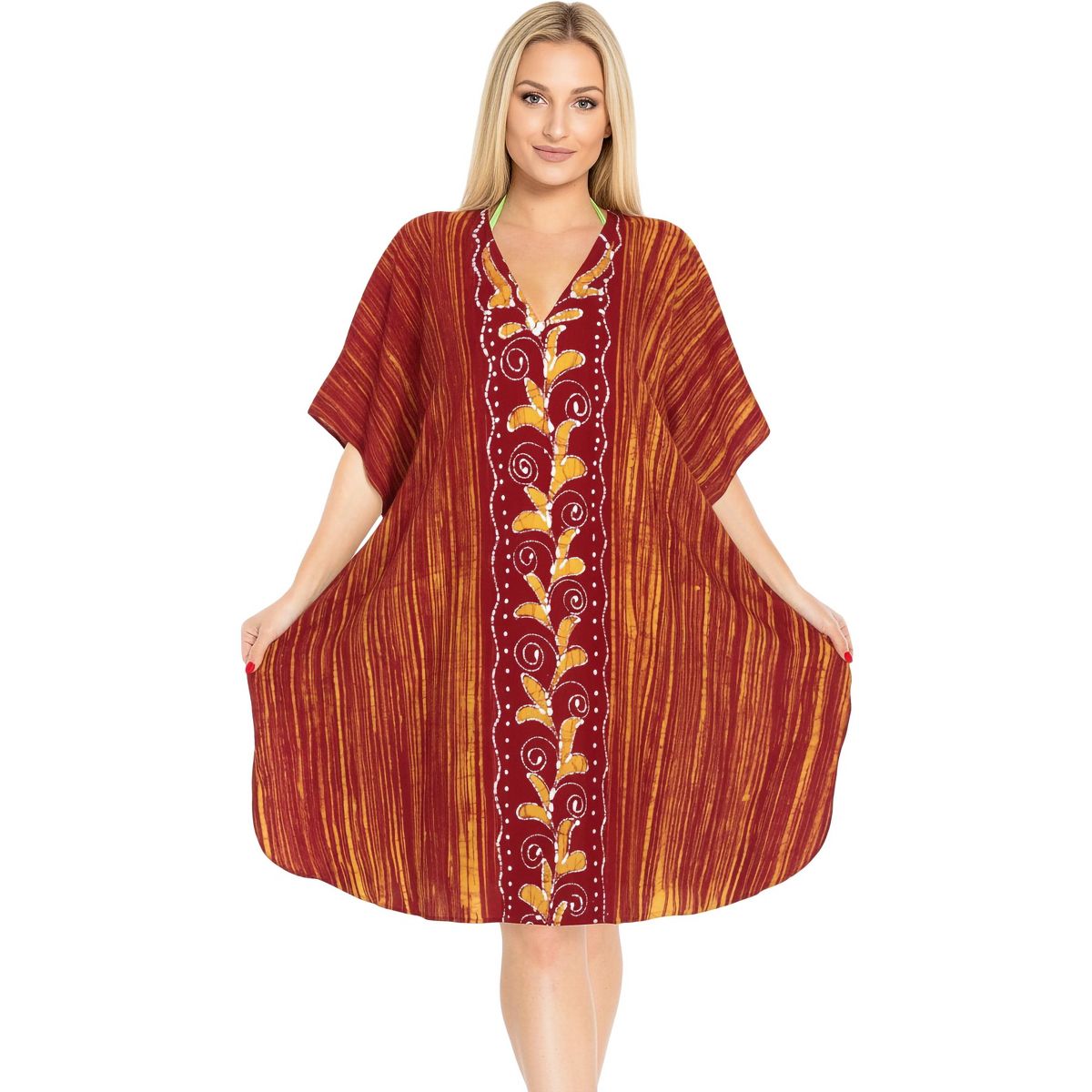 LA LEELA Summer Cotton Women Tunic Dress Resortwear Vacation Holiday Cruise Pregnancy Wear Relaxed Fit Travel Outfit 2X-3X Orange Paisley