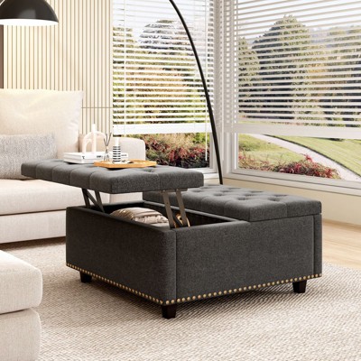 CAVINAS Storage Bench Large Square Storage Stool with 2 Storage Doors for Living Room