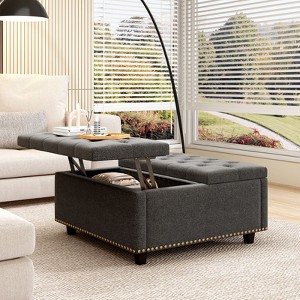 NicBex Mid-Century Square Lift Top Coffee Table with Storage Doors,Large Studded Ottoman,Living Room Furniture - 1 of 4