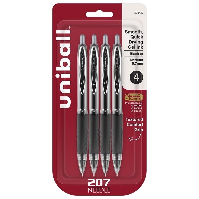 uni-ball uniball 207 Needle Retractable Gel Pens Medium Point 0.7mm Black Ink 4/Pack (1738430)
