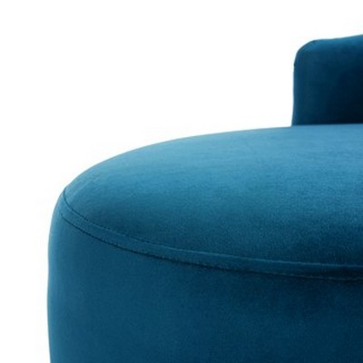 Navy Velvet Left Arm Settee with Black Metal Legs
