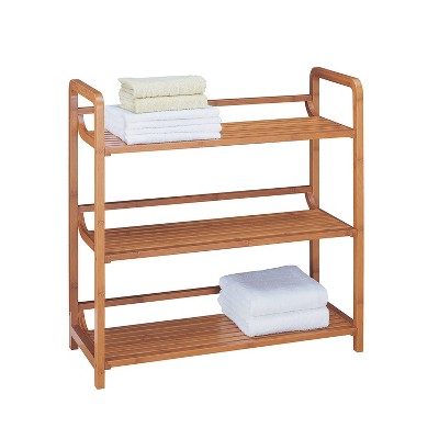 Three Tier Double Wide Bamboo Shelf Brown - Neu Home