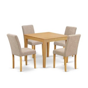 Square Dining Set 5Pc - 36 Inch Table w/ Parsons Chairs - Linen Fabric - Modern Farmhouse Style - 1 of 4