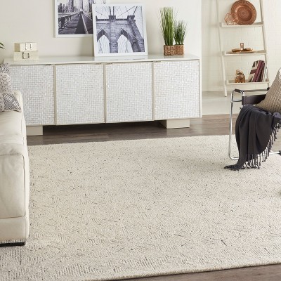 Ivory and Navy Geometric Hand-Tufted Wool Area Rug