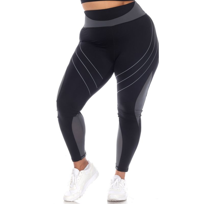 White Mark - Plus Size High-Waist Reflective Piping Fitness Leggings, 1 of 5