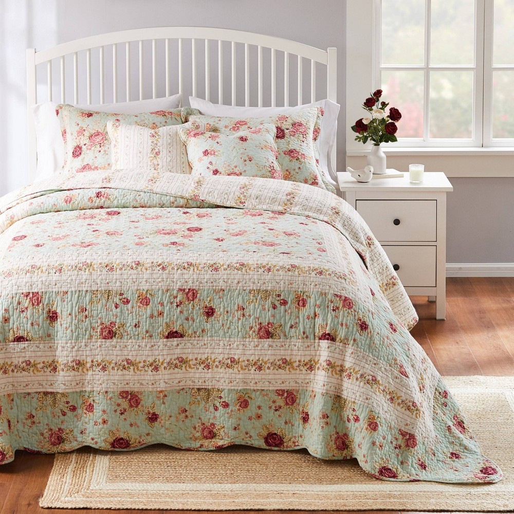 Photos - Bed Linen King Antique Rose Bedspread Bedding Set Blue - Greenland Home Fashions