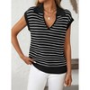 Women's V-Neck Sleeveless Knit Top Striped Collared Sweater for Casual Style - 4 of 4