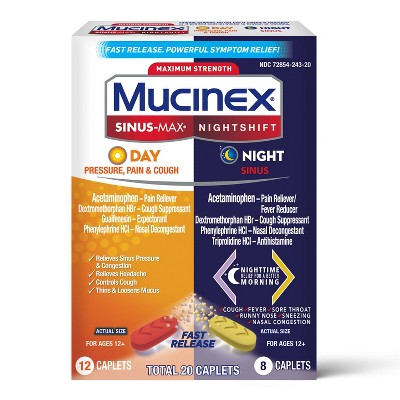 Mucinex Sinus-Max Pressure Pain & Cough & Nightshift Sinus Caplets - 20ct