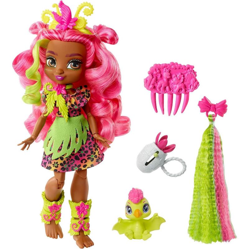 Cave Club Fernessa Doll (8 – 10-inch, Pink Hair) Poseable Prehistoric Fashion Doll with Dinosaur Pet and Accessories, 1 of 7