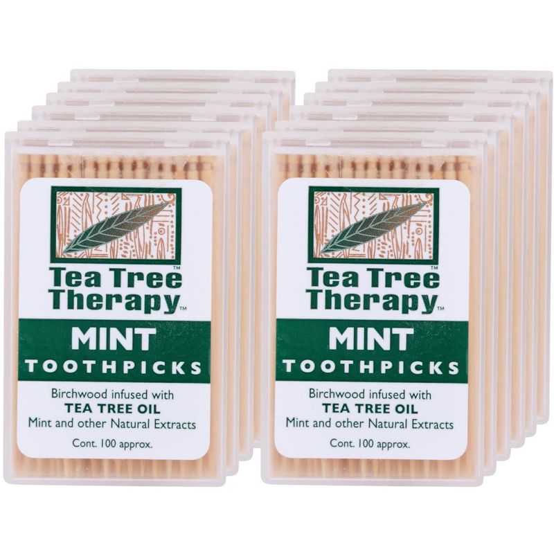 Tea Tree Therapy Mint Toothpicks Infused with Tea Tree Oil - Case of 12/100 ct, 1 of 7