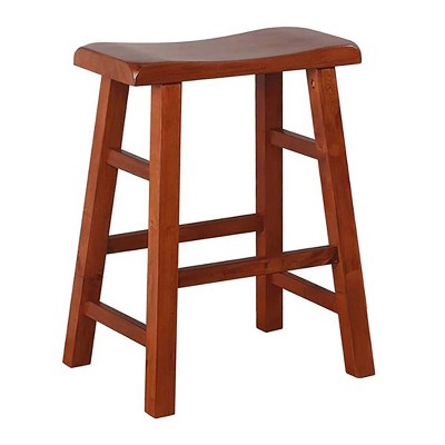 Walnut 24" Backless Saddle Wood Counter Stools, Set of 2