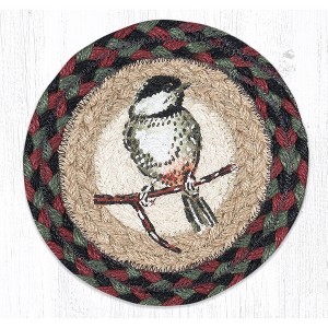 Earth Rugs Chickadee Round Large Coaster 7"x7" Braided Jute Rustic Accent - 1 of 3