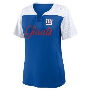 NFL New York Giants Women's Short Sleeve Lace Up V-Neck Top - 1 of 3