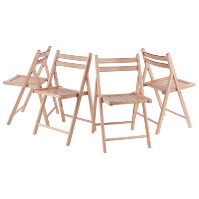 Natural Wood Armless Folding Reception Chairs, Set of 4