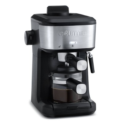 Gourmia 4 Shot Steam Espresso Maker with Frothing Wand Black/Stainless Steel Finish