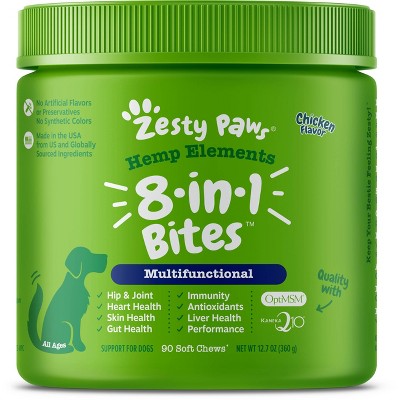 Zesty Paws Hemp Elements 8-in-1 Multifunctional Soft Chews for Dog - Chicken Flavor - 90ct