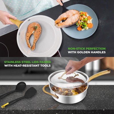 16-Piece Silver and Gold Non-Stick Aluminum Cookware Set