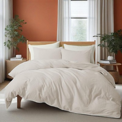 Peace Nest Classic Linen Cotton Bedding Set, Woven 55% Linen 45% Cotton Duvet Cover and Pillow Shams, Soft & Breathable