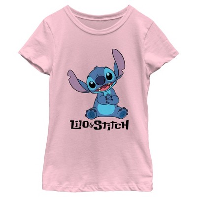 Girl's Lilo & Stitch Cute Logo T-shirt - Light Pink - Medium : Target