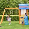ELJGET Wooden Swing Set with Wave Slide, Rock Wall Ladder, Belt Swings, Canopy Roof, Outdoor Playset for Garden, Backyard and Playground, Blue - 2 of 4