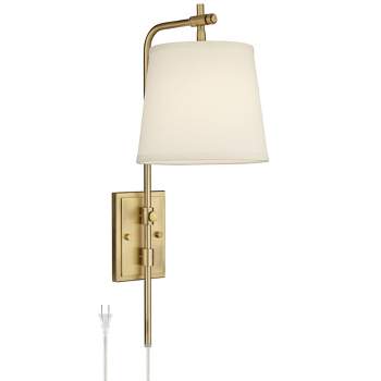 Barnes and Ivy Seline Modern Wall Lamp with Dimmer Warm Gold Metal Plug-in 7" Light Fixture Adjustable Off White Shade for Bedroom Living Room House