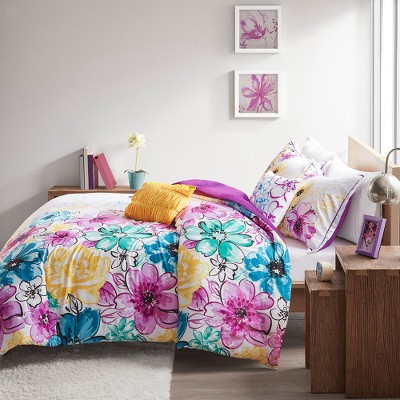 Full Blue Microfiber Down Alternative Floral Comforter Set
