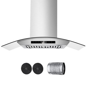 VEVOR Range Hood, 30 inch Chimney-Style Ceiling Mount Vent, 800 CFM Stainless Steel Kitchen Stove Hood with Gesture, Silver - 1 of 4