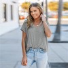 Women's 100% Cotton Grey V-Neck Cutout Causal Tee - Cupshe - 4 of 4