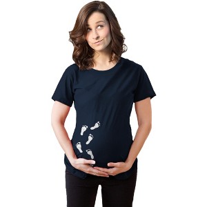 Maternity Baby Bump Footprints T Shirt Funny Cute Graphic Pregnancy Tee - Crazy Dog Maternity T Shirt - 1 of 4